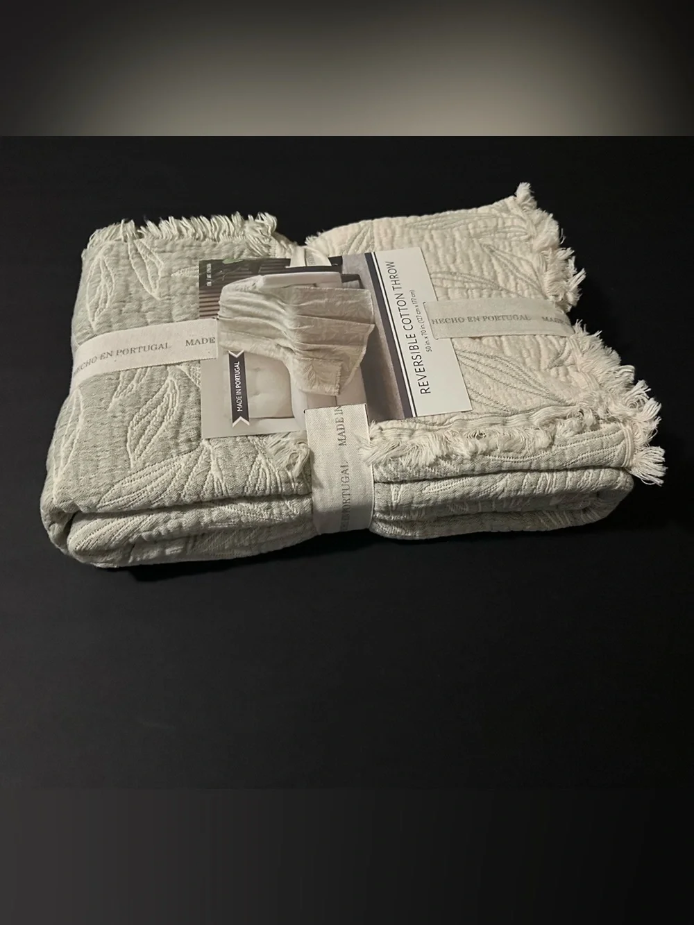 🎁Nemcor Made in Portugal Reversible Cotton Throw Blanket in Light Green 50”x70”